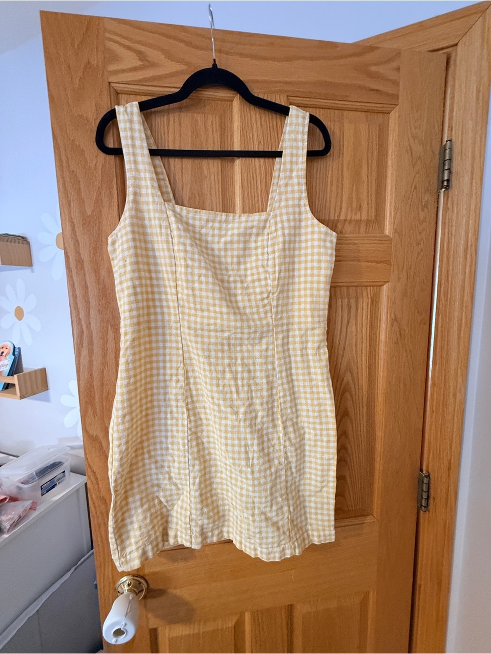 Old Navy Yellow Gingham Square-Neck Mini Dress